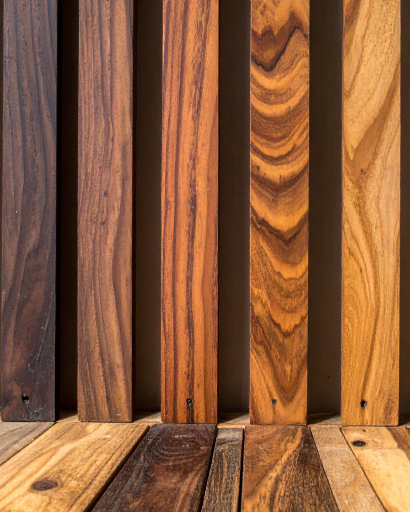 Display of wood of different stain colours