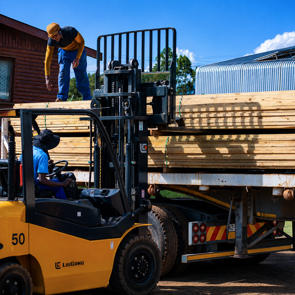 Loading timber for delivery