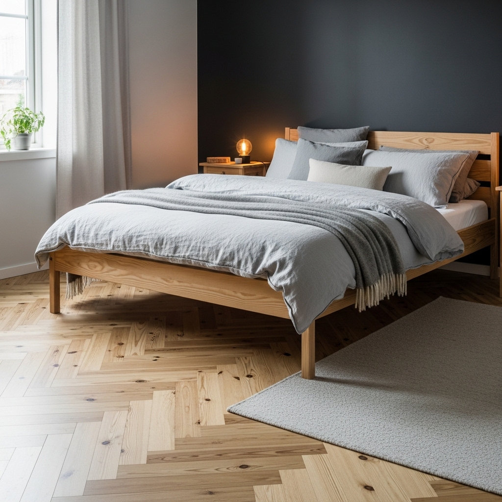 modern room with Herringbone flooring