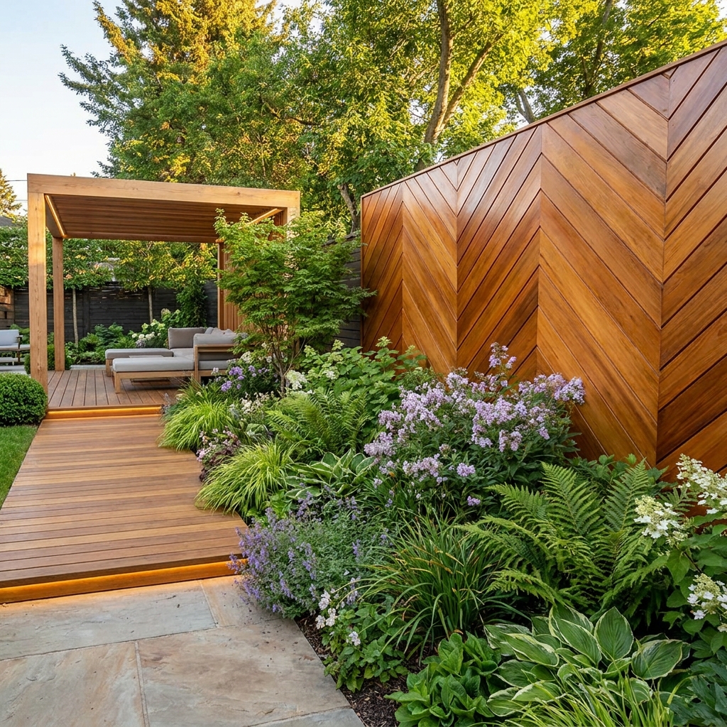 Timber pergola, walkway and screen.