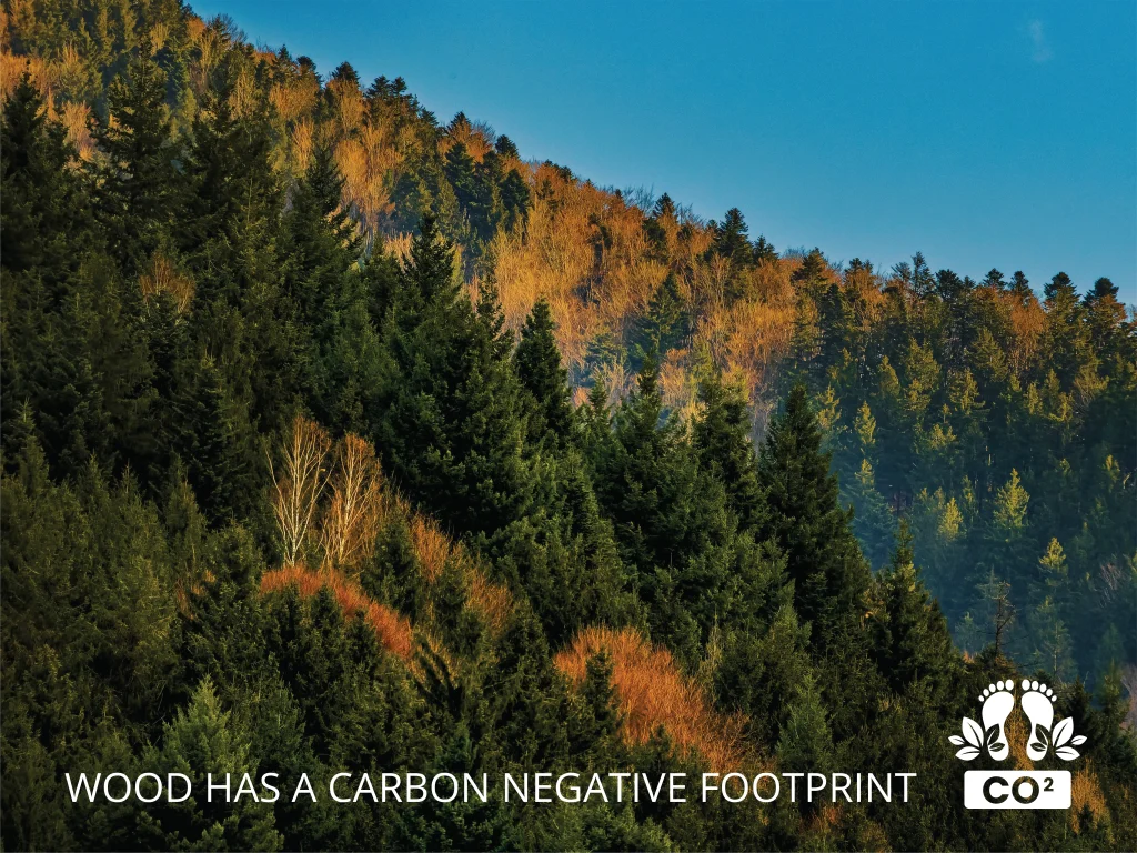 Featuring a pine plantation, wood has a carbon-negative footprint.   